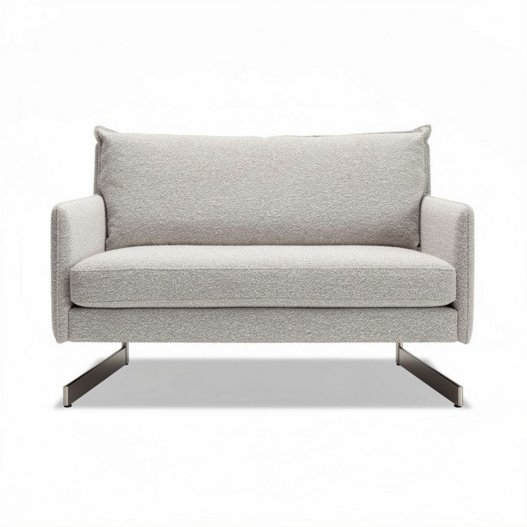 Tweekleurige stofbank in lichtgrijs met metalen frame 150 x 80 x 85cm