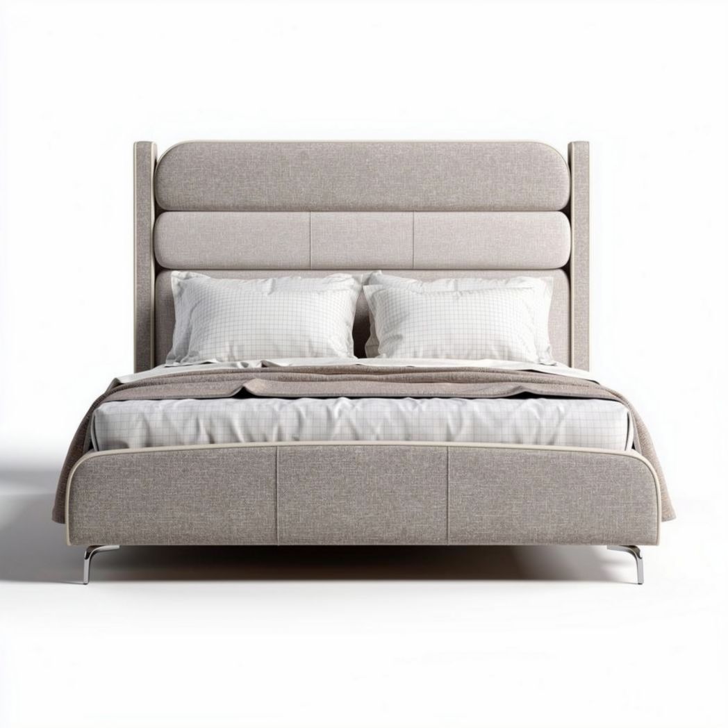 Gestoffeerd bed met hoofdbord van 210 x 160 x 110cm in lichtgrijs