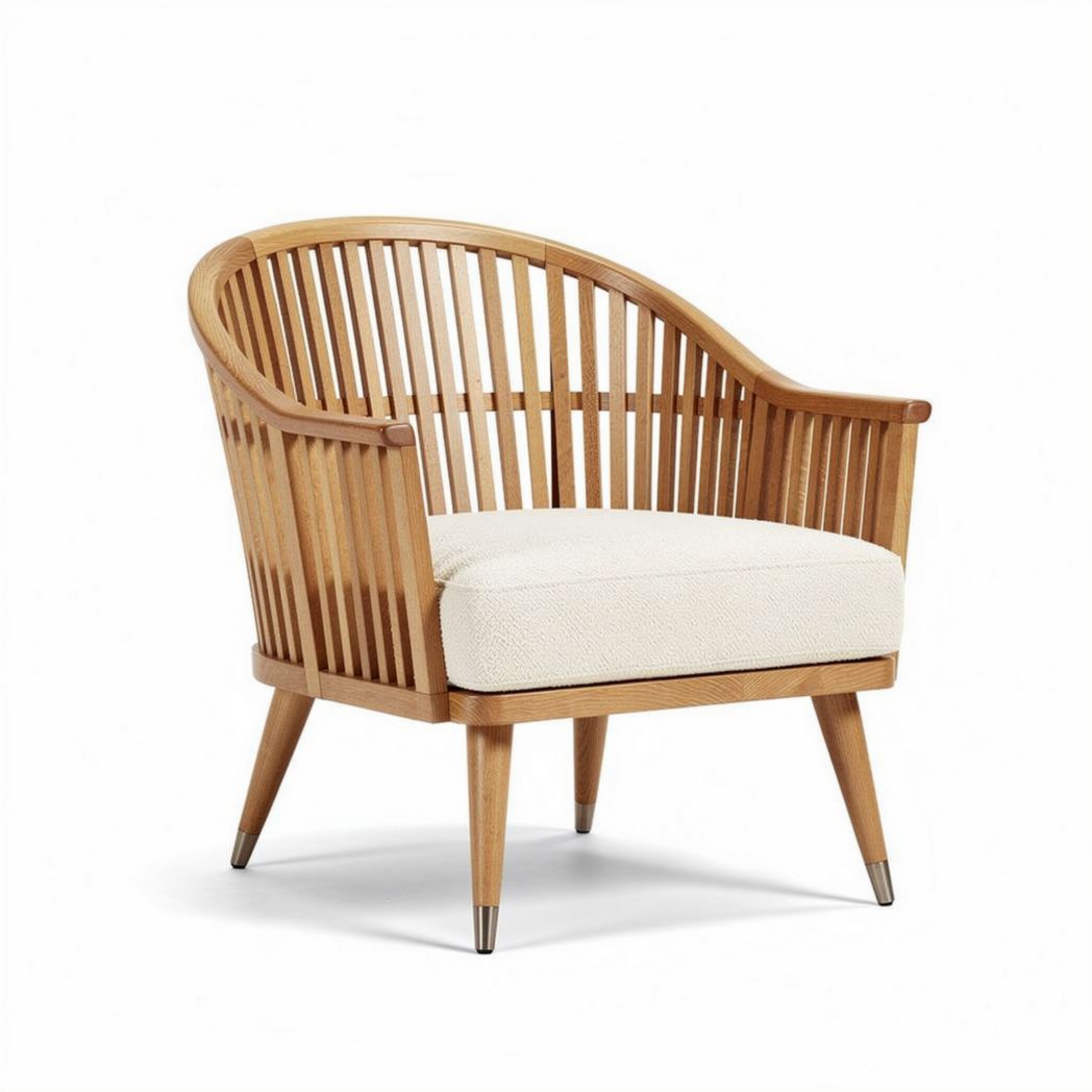 Houten salonstoel met kussen in crèmekleur 80 x 70 x 80cm