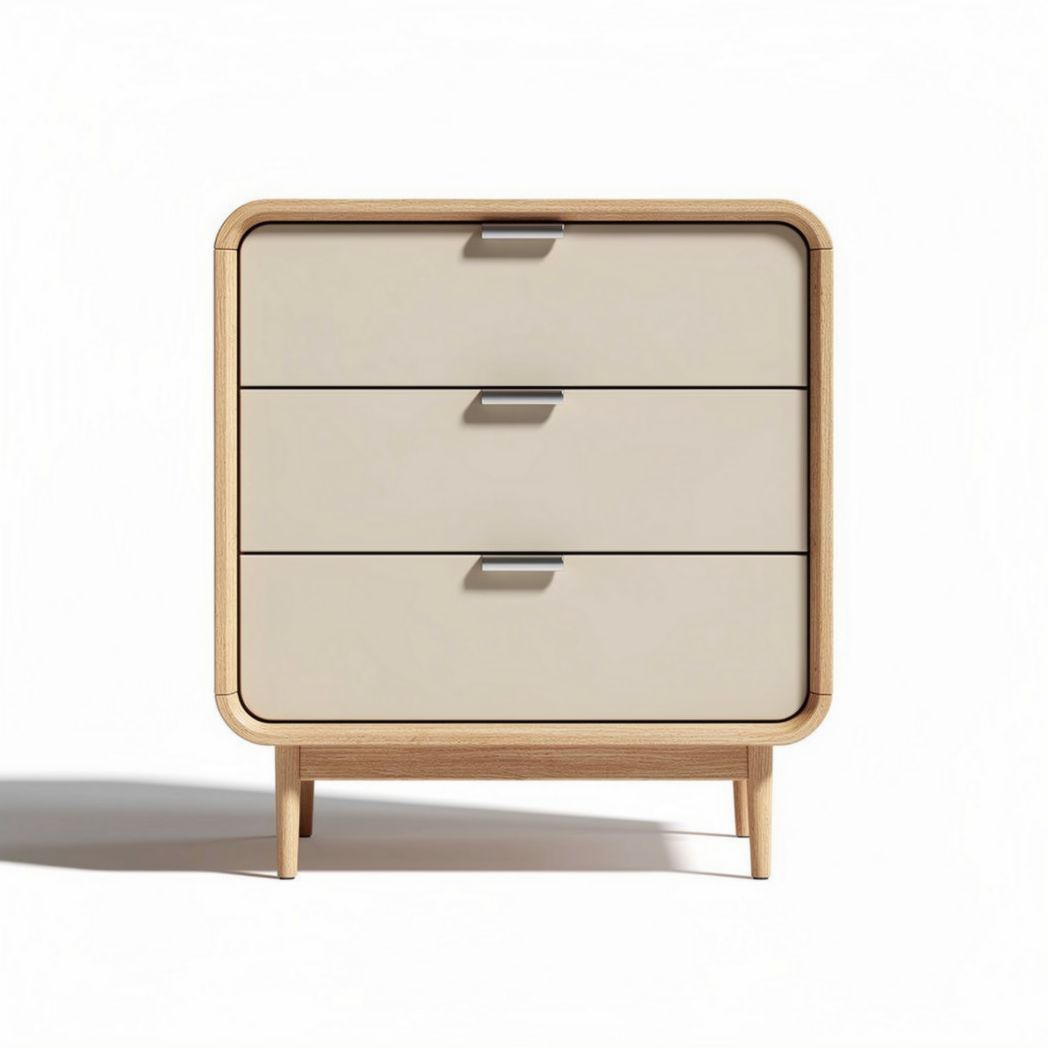 Nachtkastje met drie lades van hout en MDF in beige 60 x 45 x 75cm