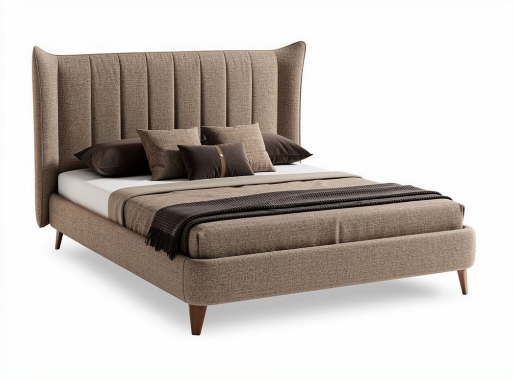 Gestoffeerd bed met hoofdbord en kussens in bruin 200 x 160 x 120cm