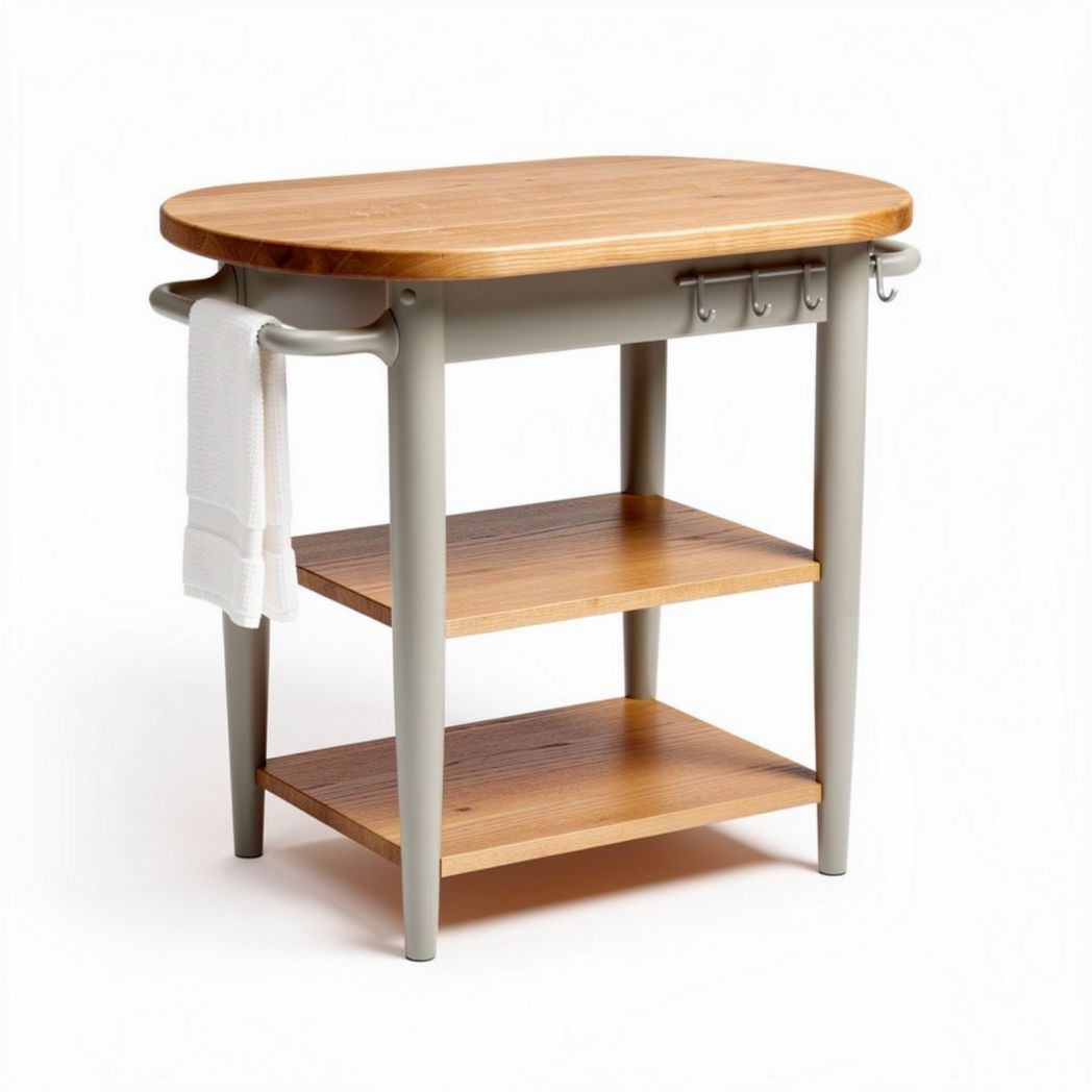 Eettafel met ronde bovenkant in grijs met houten planken afmetingen 80 x 50 x 90cm