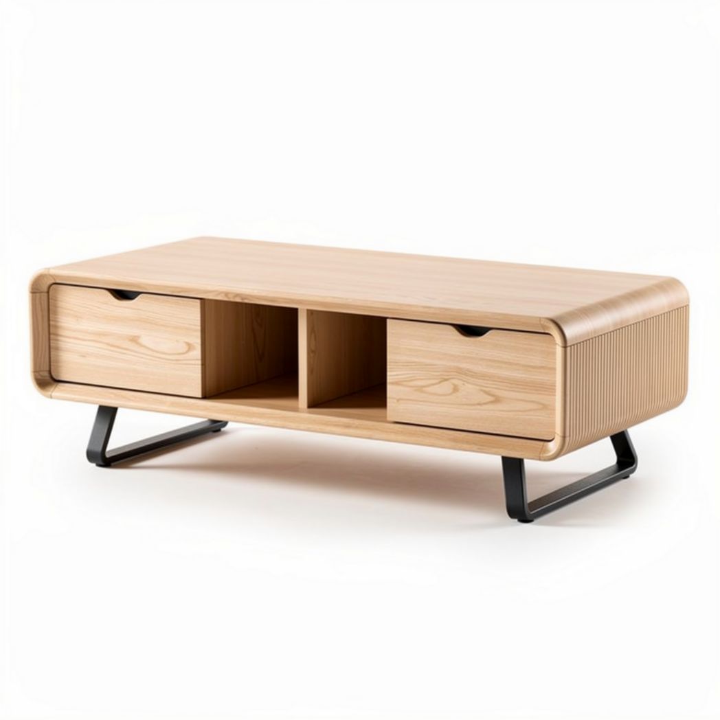 Lage houten salontafel met metalen poten en opbergruimte 120 x 60 x 40cm