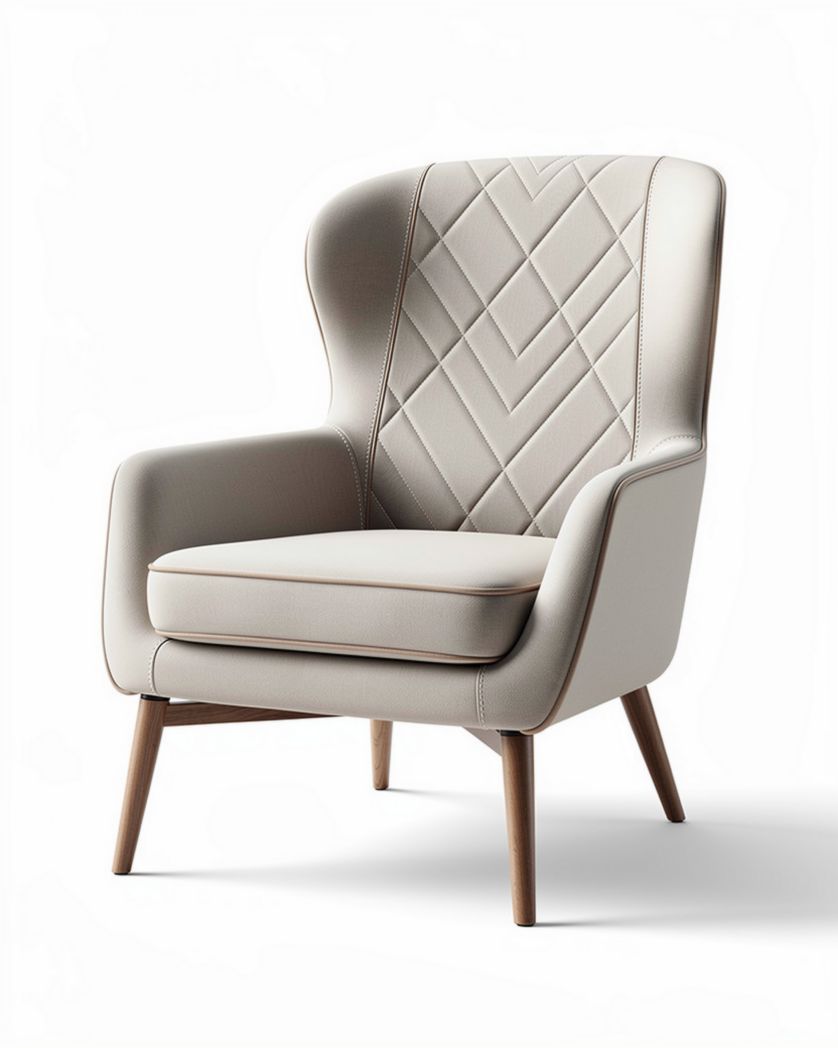 Leren fauteuil met gestikt patroon en houten poten beige 80 x 70 x 100cm