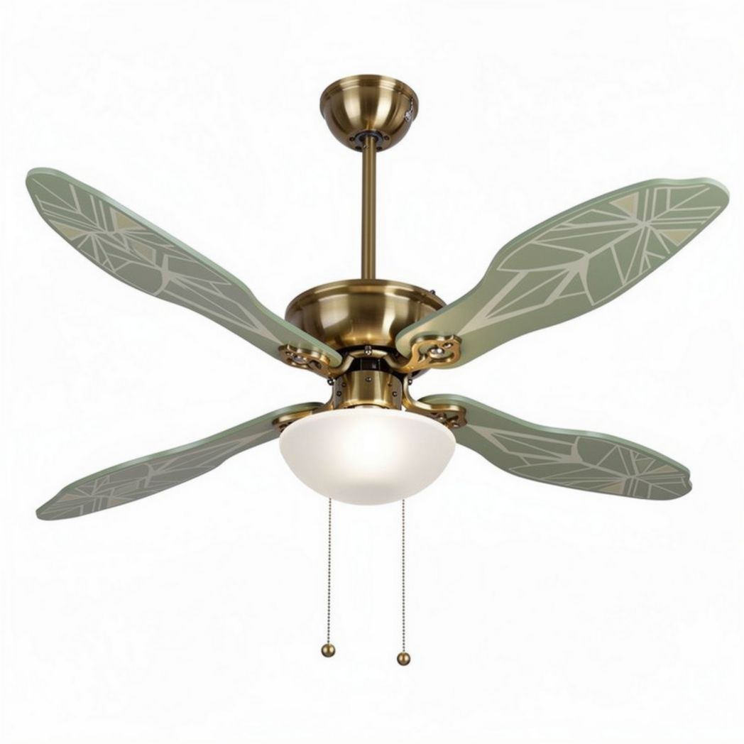 Ventilator met glazen lamp en bladmotief in bronskleur 60 x 60 x 30cm