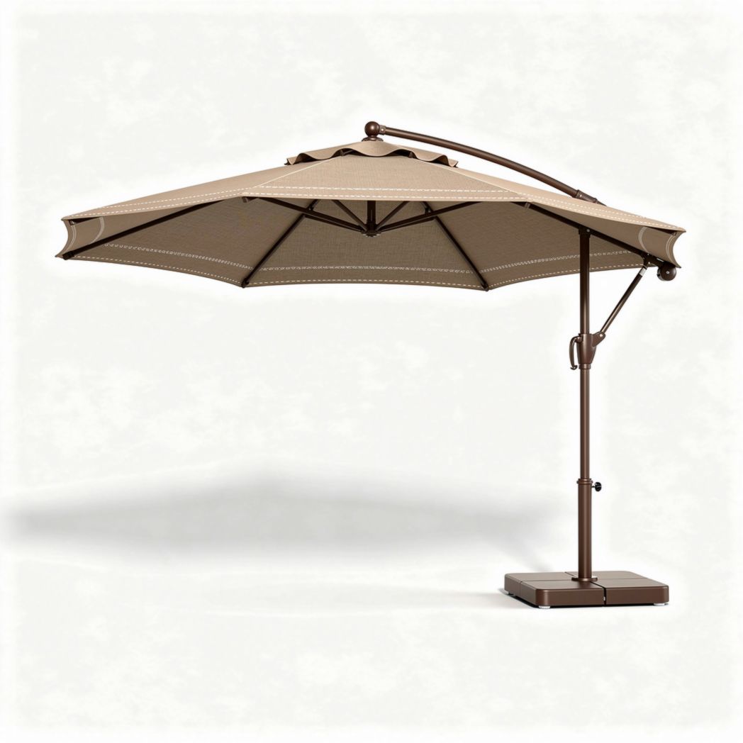 Zandkleurige parasol met verstelbare arm en metalen voet 250 x 250 x 250cm